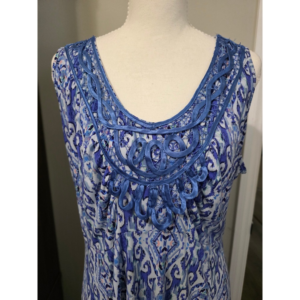 World Unity Maxi‎ Dress Womens XXL Blue Ikat Sleeveless Asymmetrical Hem Stretch